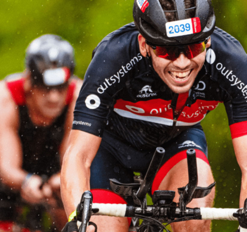 A Man cycling competitively